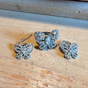 Butterfly ring and dangle earrings